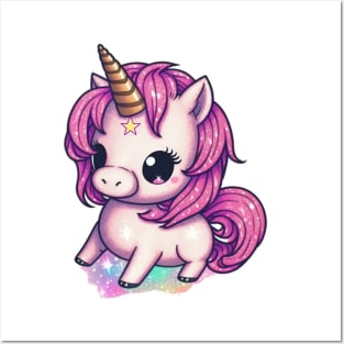 Cute Pink Unicorn Posters and Art